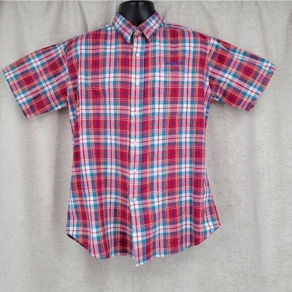 Polo Sport Ralph Lauren 90's Embroidered Spell Out Red Plaid Button Down Shirt - Picture 1 of 9